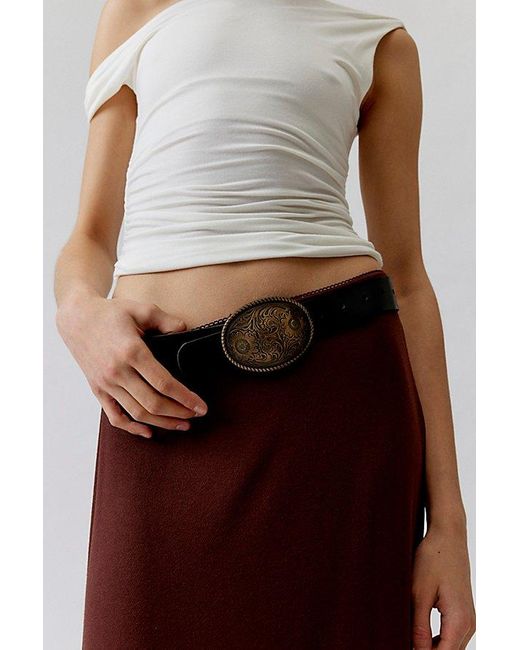 Urban Outfitters Brown Pax Plate Buckle Leather Belt