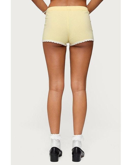 Edikted Yellow Leila Scalloped Knit Shorts