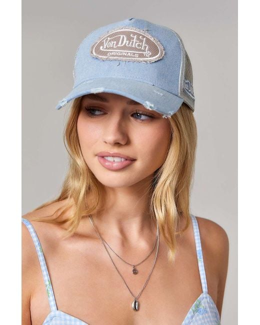 Von Dutch Blue Uo Exclusive Distressed Denim Trucker Cap