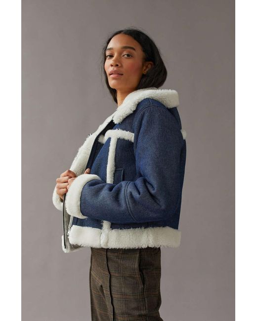 Urban Outfitters Blue Uo Roselyn Faux Shearling Jacket