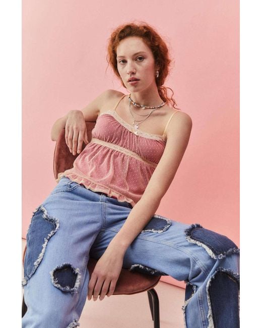 Urban Outfitters Pink Uo Dobby Babydoll Cami Top