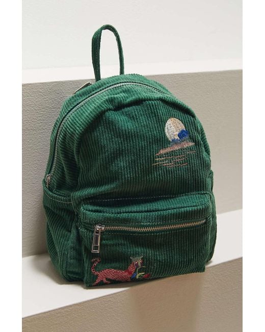 BDG Green Embroidered Mini Corduroy Backpack