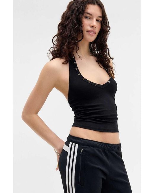 Motel Jugo Halterneck Top In Black Eyelet