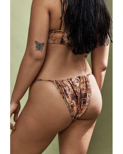 Out From Under Green Script Print Ruched Bikini Bottoms