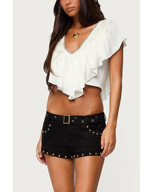 Edikted Black Studded Faux Suede Micro Shorts