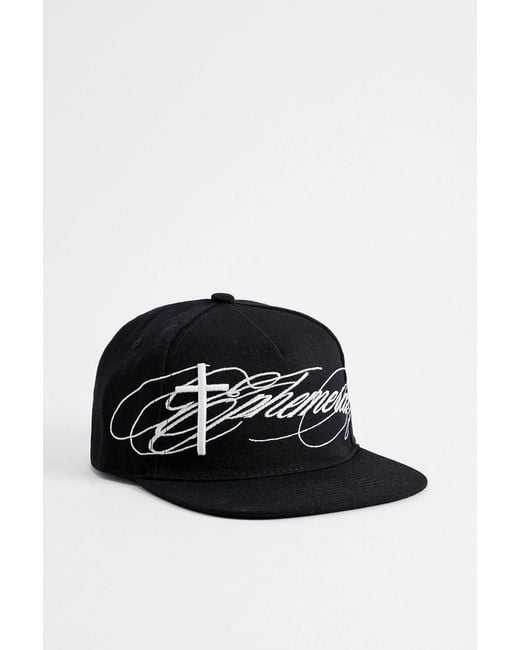 Minga Black Ephemeral Cross Embroidered Flat Brim Cap