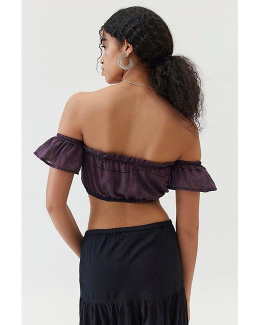 Urban Renewal Black Remade Overdyed Gauze Off-The-Shoulder Cropped Top