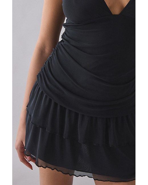 Motel Black Mowgil Cap Sleeve Drop Waist Mesh Mini Dress