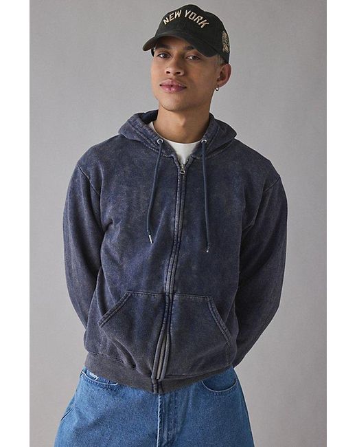 Vintage & ReMADE by UO Blue Remade By Uo Acid Wash Zip-Up Hoodie Sweatshirt for men