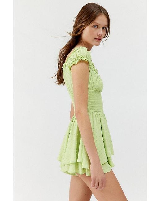 Urban Outfitters Green Uo Rosie Smocked Tiered Ruffle Romper