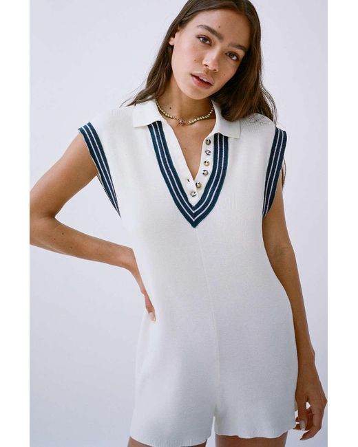 Urban Outfitters White Uo Lauryn Collared Knit Romper