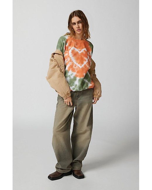 Urban Renewal Orange Remade Heart Tie Dye Crew Neck Sweatshirt