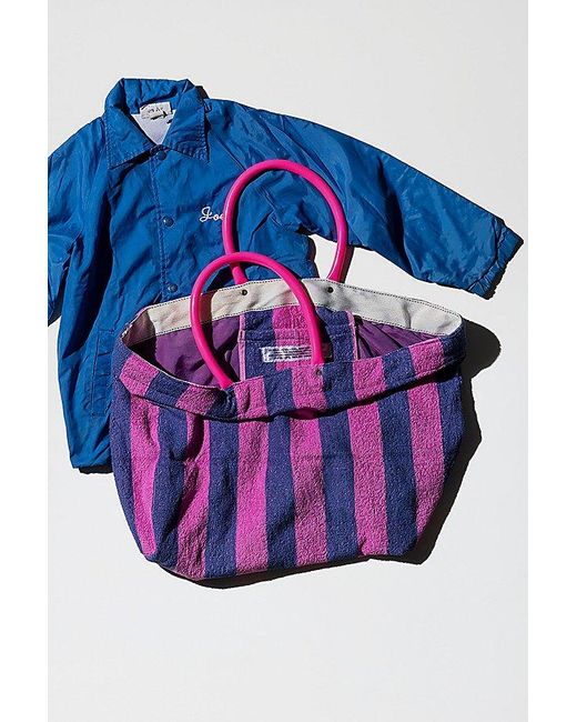 Puebco Blue Recycled Terrycloth Striped Pool Bag