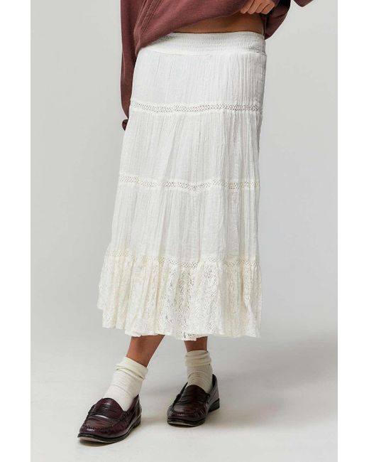 Kimchi Blue White Isla Crinkle Lace Midi Skirt