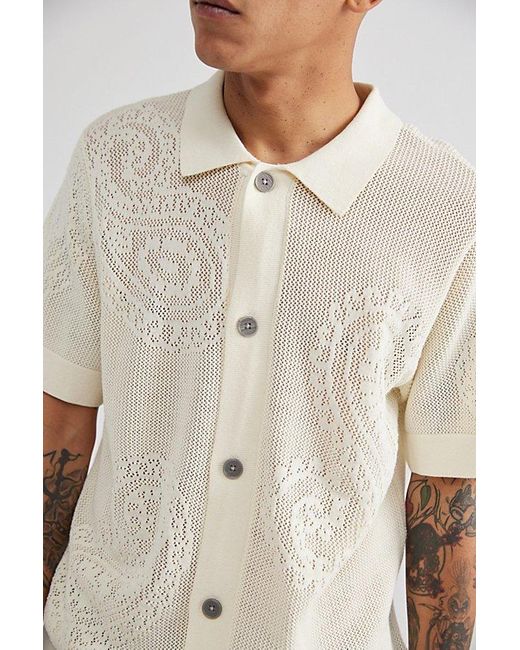 Obey Natural Tear Drop Open Knit Button-Down Shirt Top for men