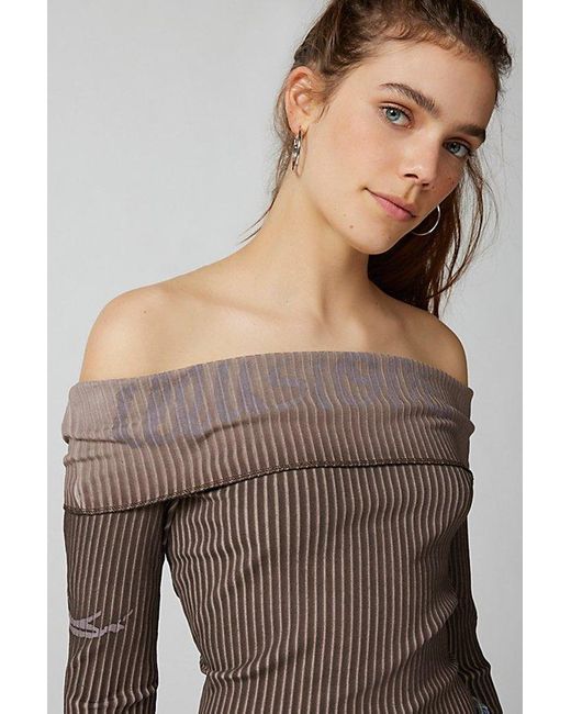 Urban Outfitters Blue Y2K Ribbed Off-The-Shoulder Top