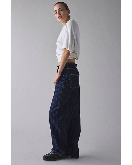 BDG Blue Logan Printed Buckle Baggy Barrel Jean