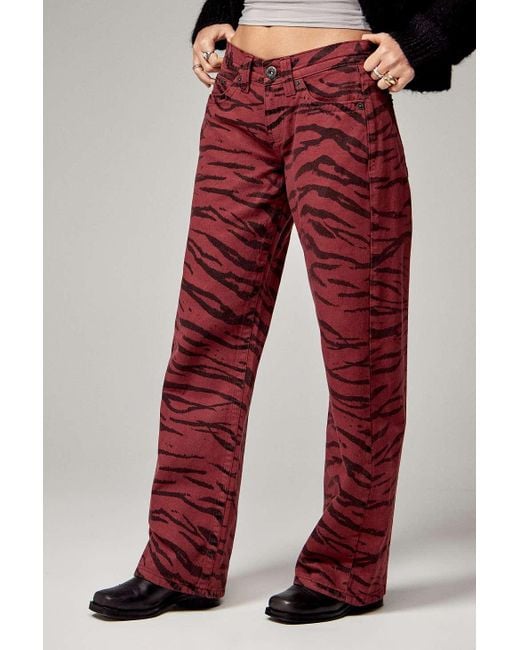BDG Red Kayla Lowrider Tiger Denim Jeans 27w 32l At Urban Outfitters