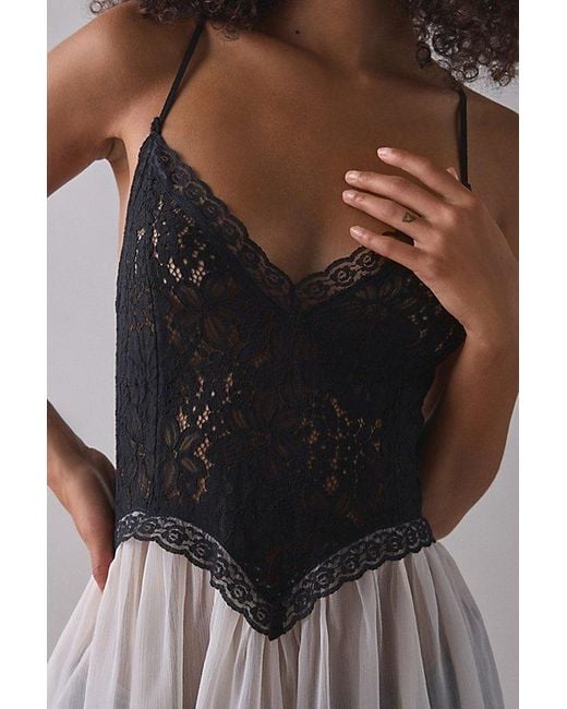 Out From Under Black Cassandra Sheer Lace + Mesh Hanky Hem Slip