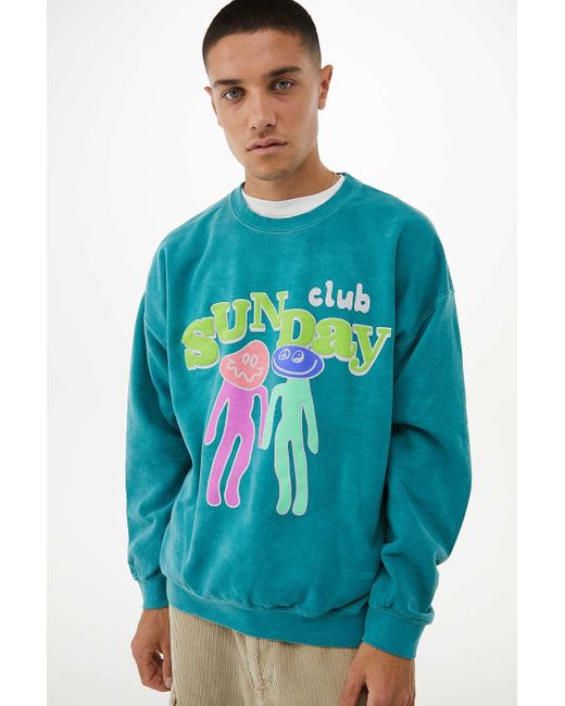 Urban Outfitters Uo Teal Sunday Club Sweatshirt in Blue for Men | Lyst UK