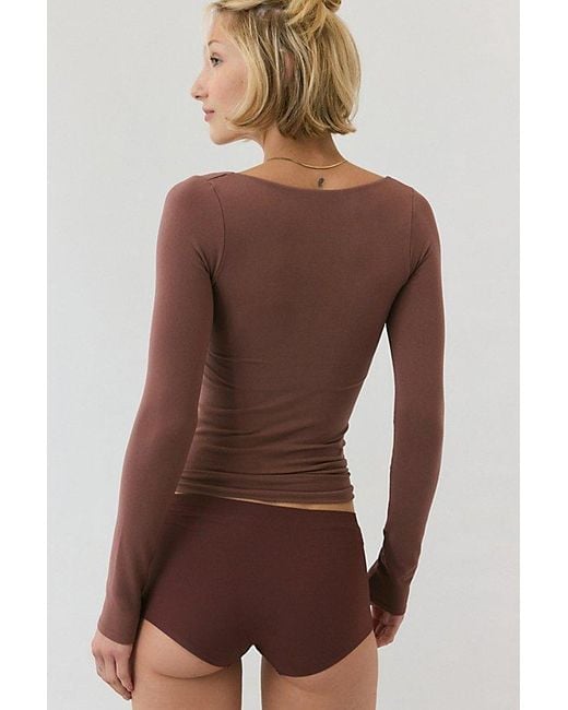 Out From Under Brown Ruby Square Neck Long Sleeve Cropped Tee