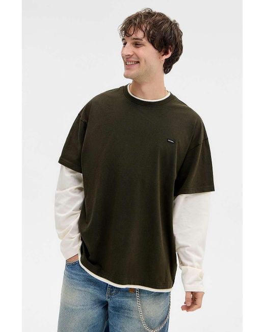 iets frans Black Green & White Double Layer T-shirt for men