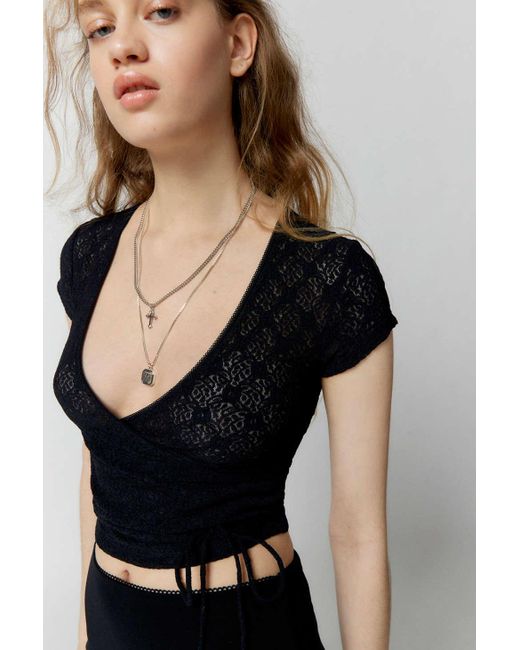 Kimchi Blue Penelope Lace Wrap Top In Black,at Urban Outfitters