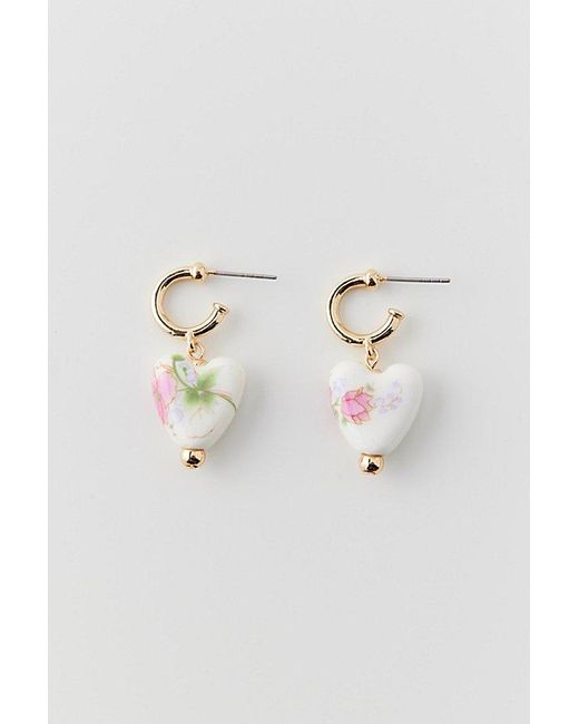 Urban Outfitters Brown Floral Heart Charm Hoop Earring