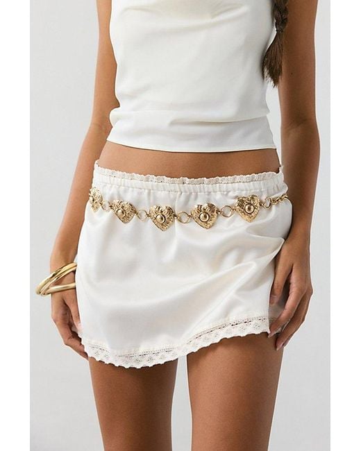 Urban Outfitters White Engraved Hearts Chain Belt
