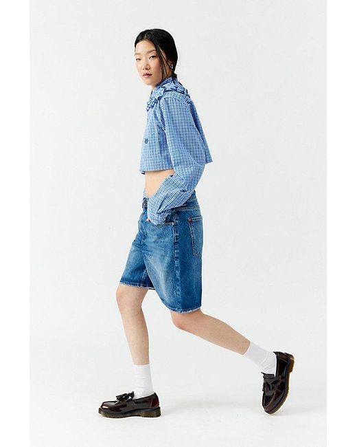 Urban Renewal Blue Remade Cropped Checkered Top