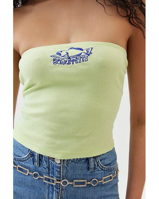 Urban Outfitters Green Bon Appetit Embroidered Tube Top