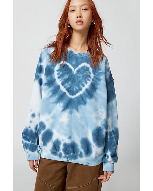 Urban Renewal Blue Remade Heart Tie-Dye Crew Neck Sweatshirt