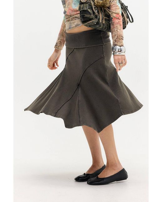 Urban Outfitters Black Uo Andi Foldover Awkward Midi Skirt