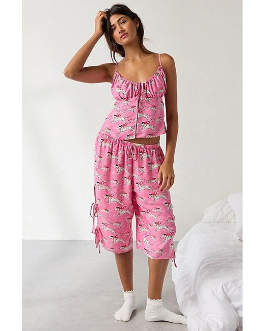 Out From Under Pink Goodnight Kiss Side-Tie Satin Long Pajama Short