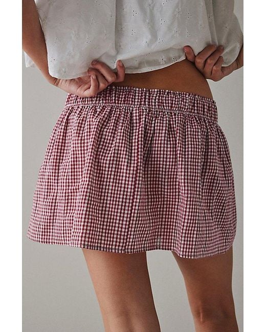 Kimchi Blue Red Emiline Gingham Cotton Low-Rise Mini Skirt