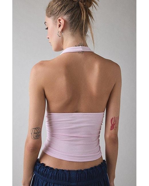 Kimchi Blue Purple Breakup Plunging Cropped Halter Top