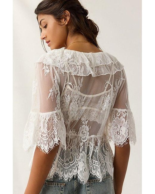 Kimchi Blue Clementine Sheer Lace Ruffle Bed Jacket in Natural | Lyst