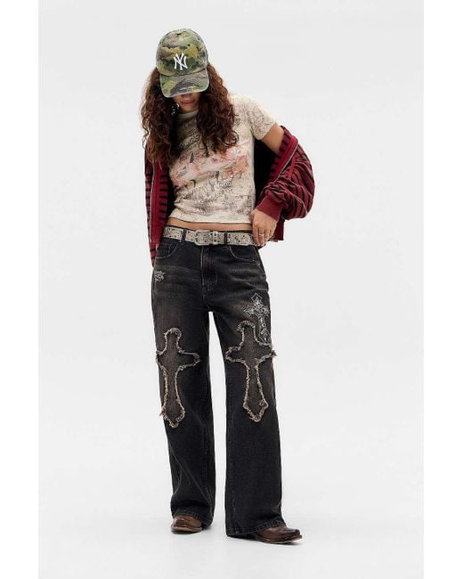 Ed Hardy Uo Exclusive Embroidered Cross Jeans in Brown