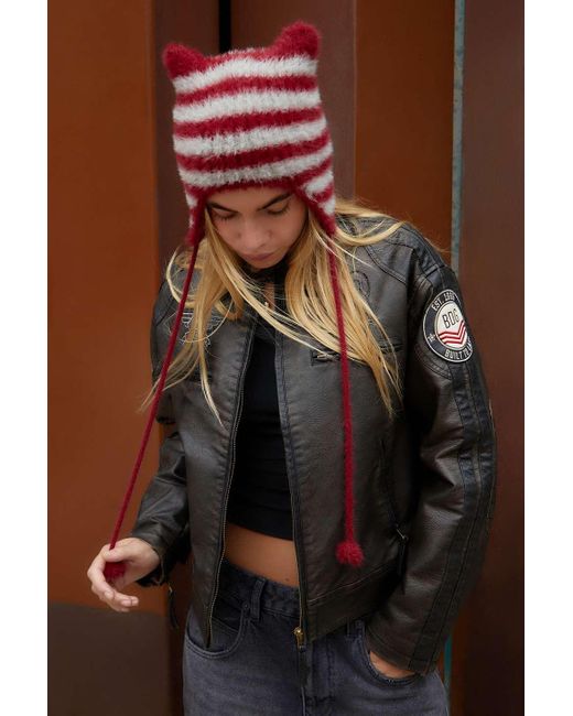 Urban Outfitters Red Uo Micro Ears Knit Beanie