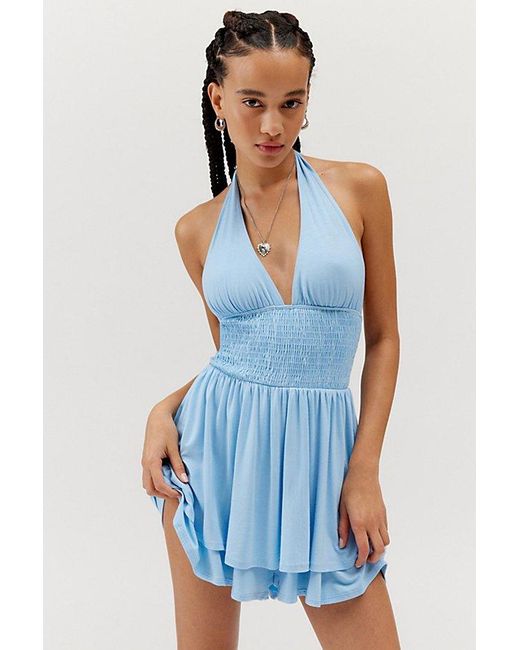 Urban Outfitters Blue Uo Arielle Knit Halter Romper