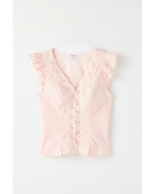 Kimchi Blue Natural Aurelia Lace Trim Flutter Sleeve Blouse