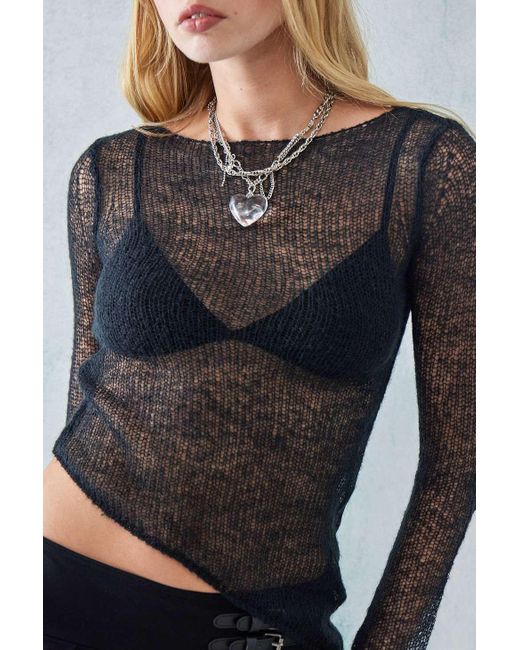 Urban Outfitters Black Uo Asymmetrical Sheer Knit Top