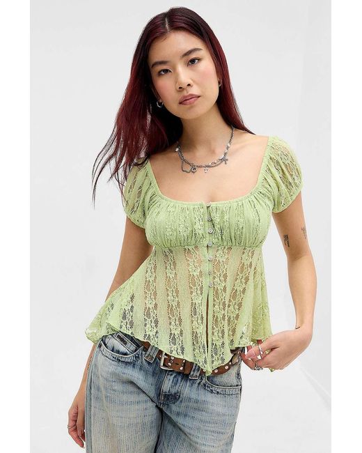 Kimchi Blue Green Maria Cap Sleeve Babydoll Blouse