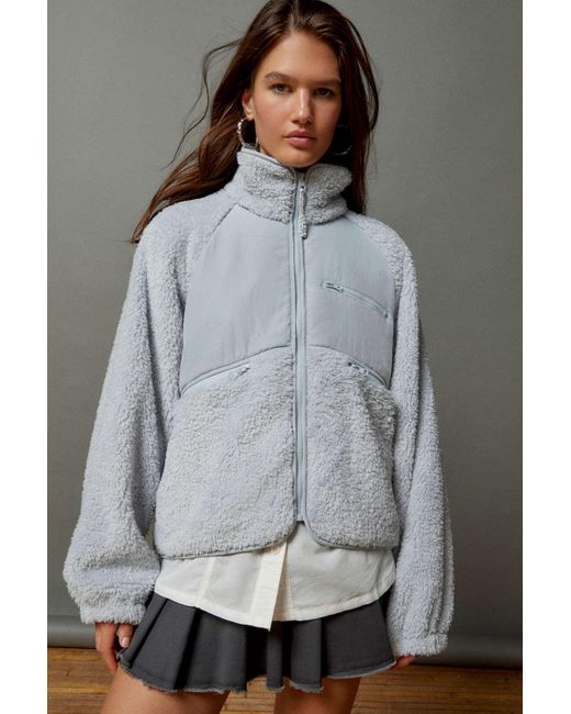 BDG Gray Chuck Fleece Zip-up Jacket In Light Blue,at Urban Outfitters