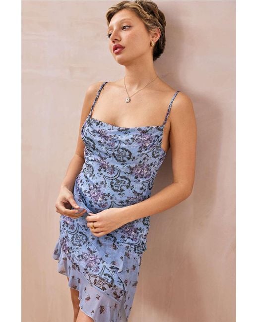 Urban Outfitters Blue Uo Zoey Paisley Asymmetrical Mini Dress