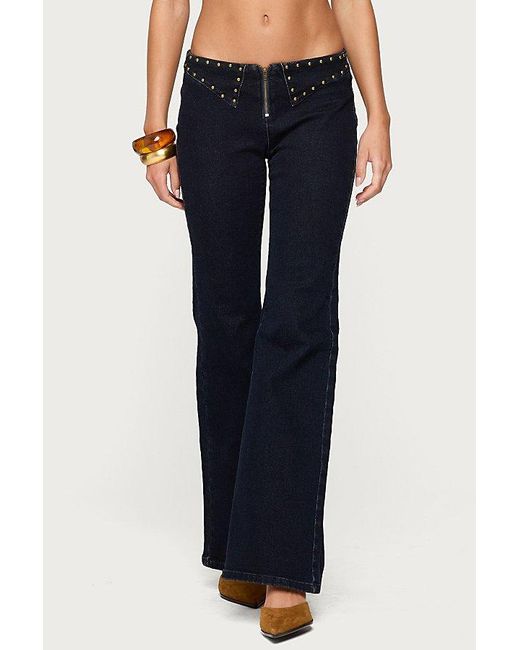 Edikted Blue Carys Studded Low Rise Flared Jeans