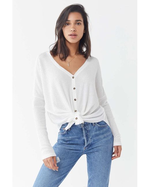 Out From Under White Jojo Oversized Thermal Button-front Top