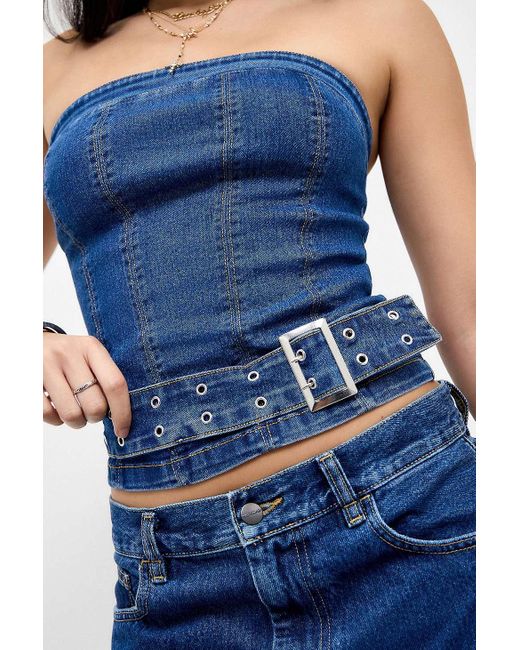 Silence + Noise Blue Silence + Noise Mia Buckle Denim Tube Top