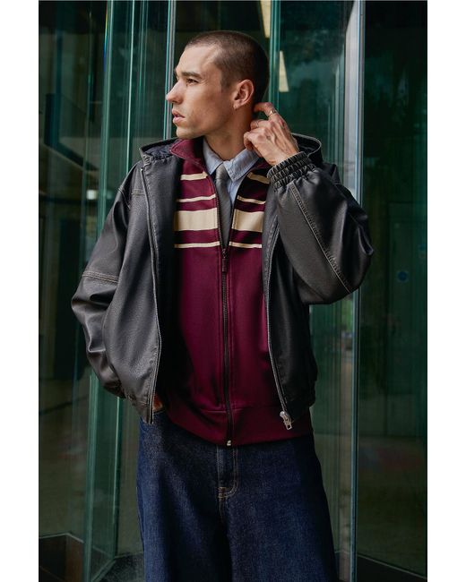BDG Washed Black Silvio Faux Leather Skate Hoodie for men