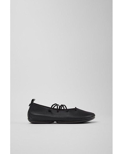 Camper Black Right Nina Leather Lace-Up Ballerina Flat